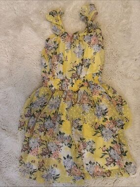 Yellow Floral Tiered Sundress for Girls with Ruffle Straps